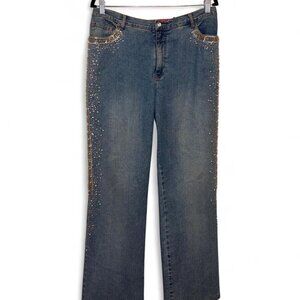Very Vera Embellished Jeans Size 12 Y2K Sequin Pearl Denim